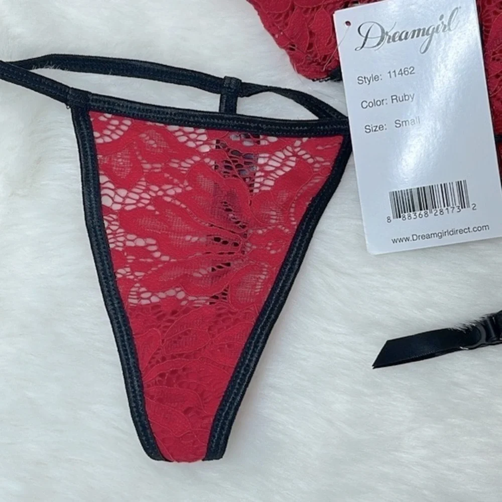 Dreamgirl Ruby Red Lace Underwire Bustier Corset Chemise Garter Strap Size Small